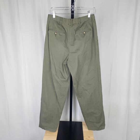 Vintage André François Pants 100% Egyptian Cotton Size 32 Pleated Olive Green - Picture 3 of 4